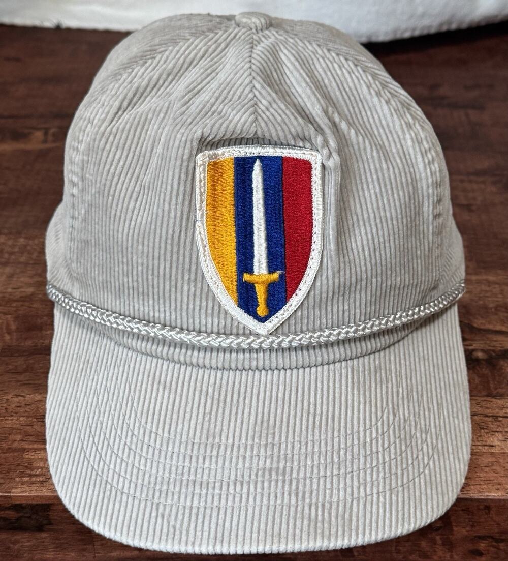 Vintage Corduroy Trucker Hat SERVICE COMMAND VIETNAM Patch SnapBack